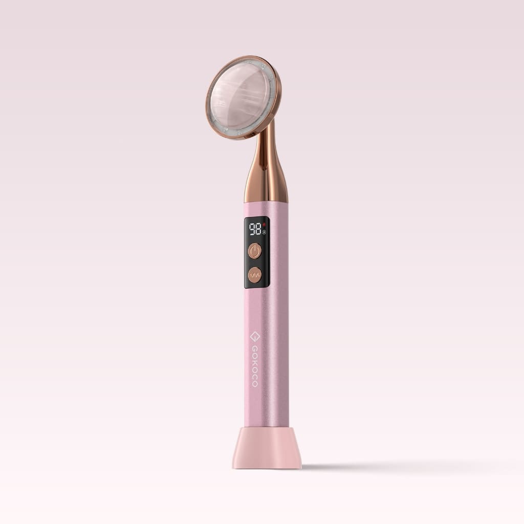 Massageador Facial Elétrico Quartzo Rosa com 3 Cores LED, Vibração, Aquecimento 45°C e Display Digital