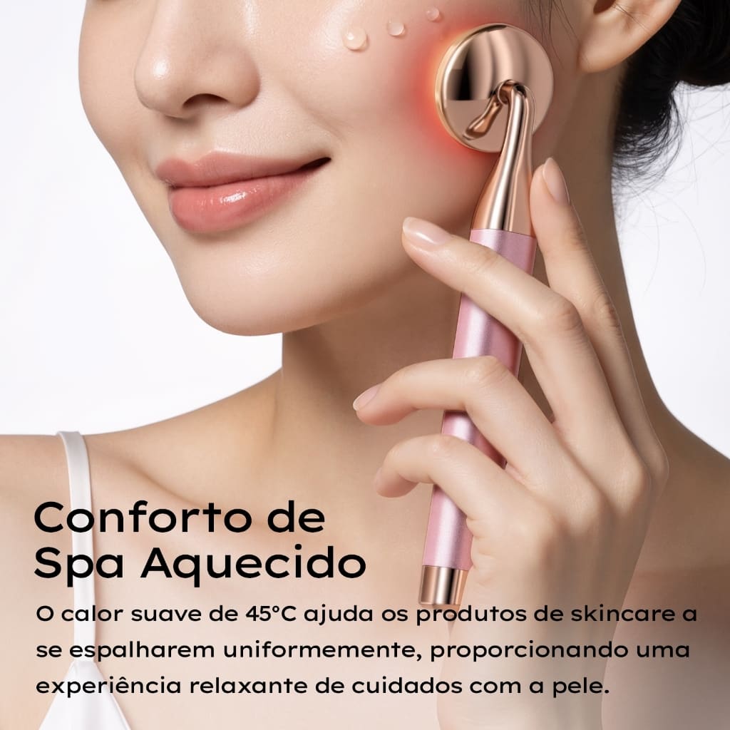 Massageador Facial Elétrico Quartzo Rosa com 3 Cores LED, Vibração, Aquecimento 45°C e Display Digital