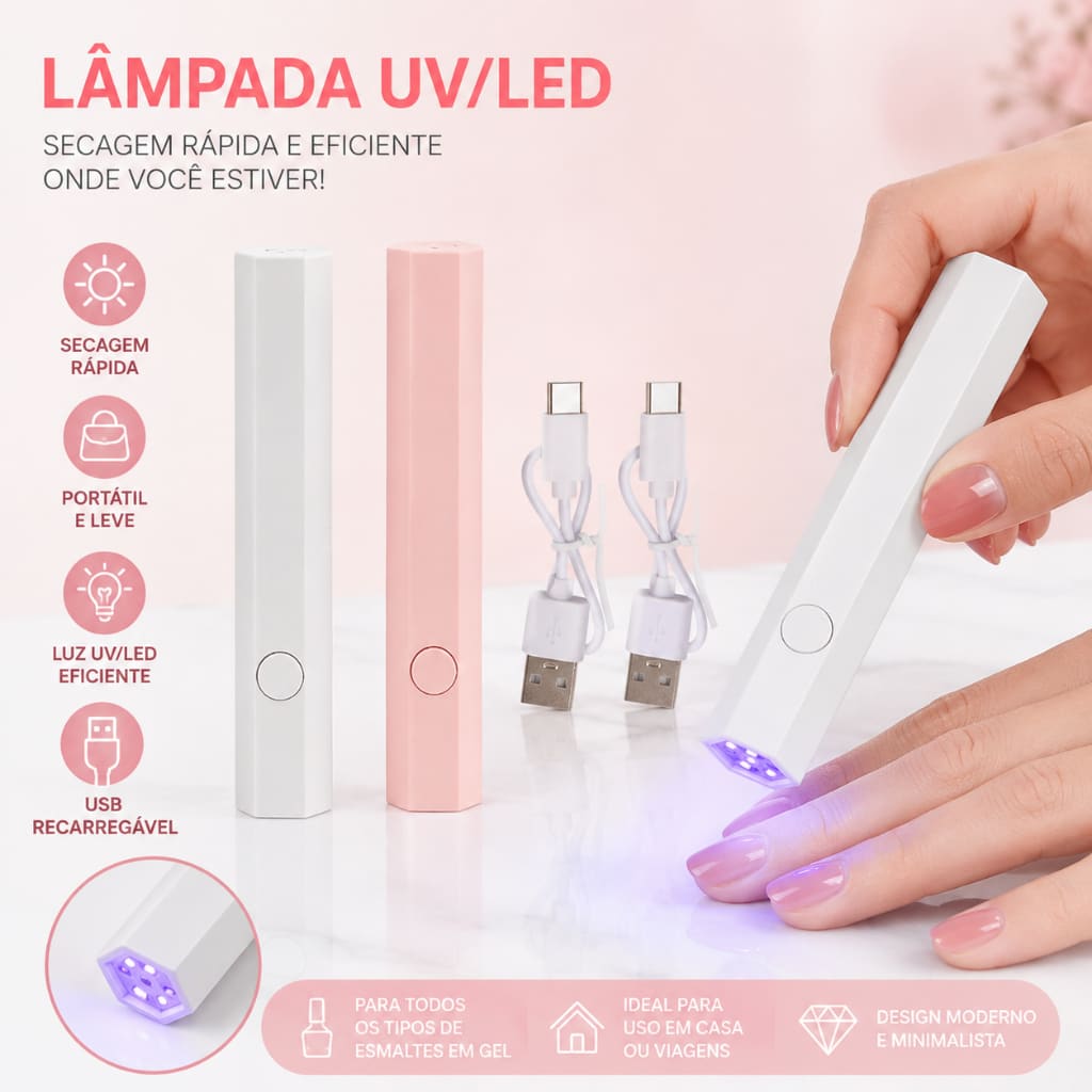 Lâmpada Led UV Unha Esmalte Em Gel Portátil , Usb Recarregável Seca Unha Gel ，Lâmpada Plug-in Para Arte Em Unhas