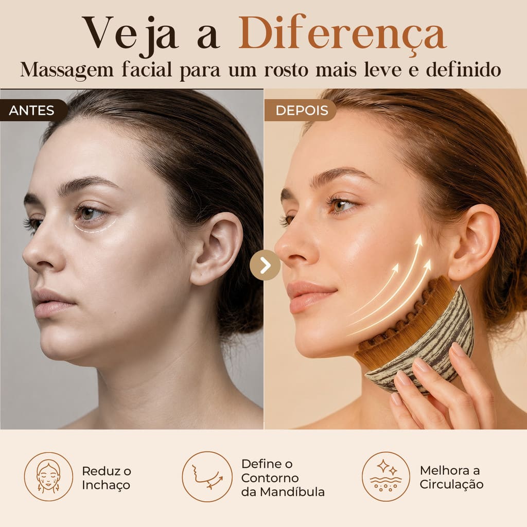 Escova Facial Para Drenagem Linfática Massageadora Reduz Papada Contorno Facial Efeito Lifting